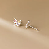 TrustDavis 925 Silver CZ Butterfly Stud Earrings For Daughter Girls