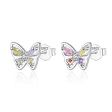 TrustDavis 925 Silver CZ Butterfly Stud Earrings For Daughter Girls
