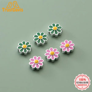 TrustDavis 925 Sterling Silver Pink Green Flower DIY Necklace Bracelet Accessory
