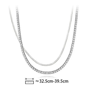 Davis 925 Silver Double Layer CZ Choker Necklace Wedding Jewelry