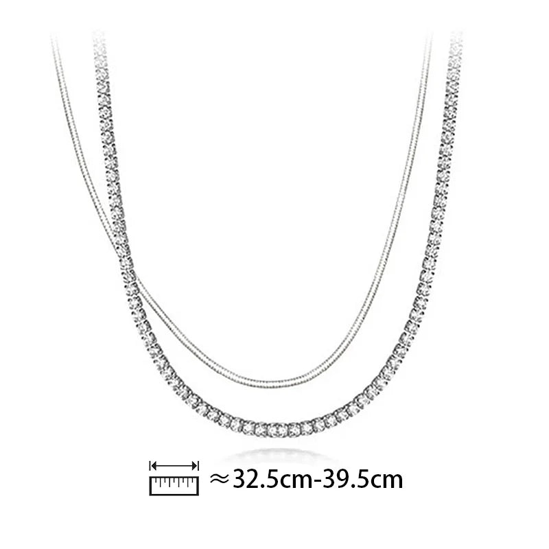 Davis 925 Silver Double Layer CZ Choker Necklace Wedding Jewelry