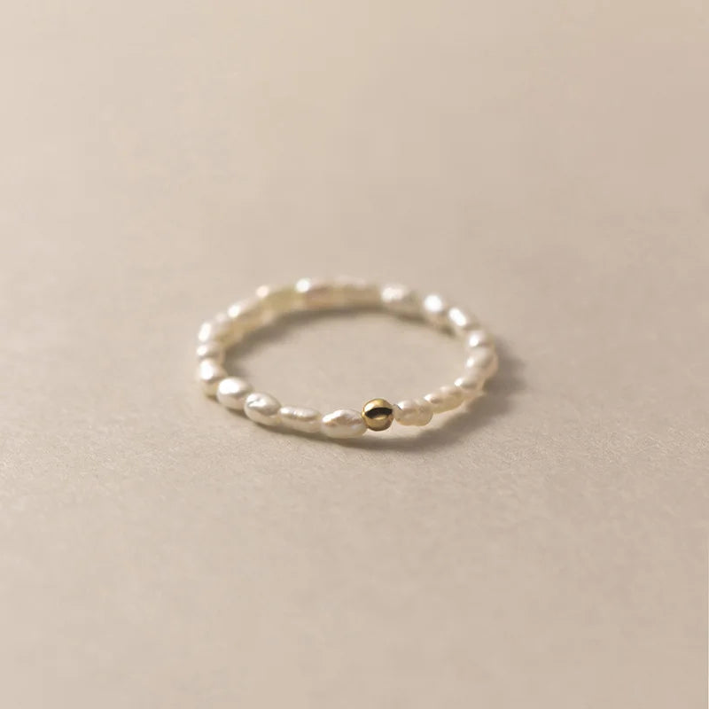 Davis 925 Sterling Silver 2mm Beads Natural Pearls Ring Wedding DE0565