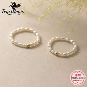 Davis 925 Sterling Silver 2mm Beads Natural Pearls Ring Wedding DE0565