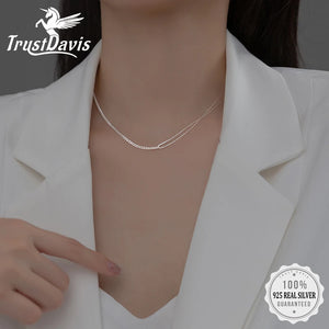 925 Silver Asymmetric Box Chain Necklace For Women Fine Jewelry