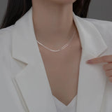 925 Silver Asymmetric Box Chain Necklace For Women Fine Jewelry