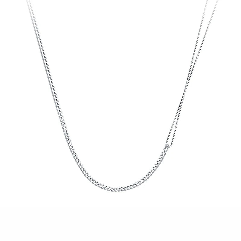 925 Silver Asymmetric Box Chain Necklace For Women Fine Jewelry