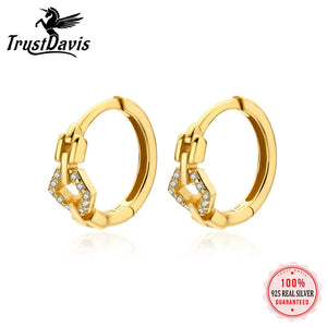 925 Sterling Silver Hollow CZ Drop Hoop Earring For Women Office Lady