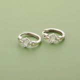 925 Sterling Silver Hollow CZ Drop Hoop Earring For Women Office Lady
