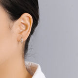925 Sterling Silver Hollow CZ Drop Hoop Earring For Women Office Lady