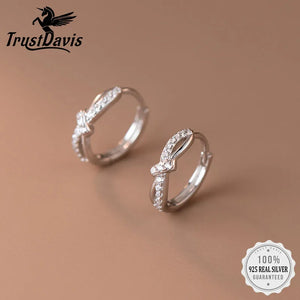 TrustDavis 925 Silver CZ Hoop Earrings Bridal Wedding Jewelry