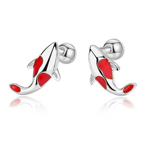 TrustDavis 925 Sterling Silver Rose Carp Screw Stud Earrings For Daughter Girls