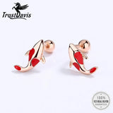 TrustDavis 925 Sterling Silver Rose Carp Screw Stud Earrings For Daughter Girls