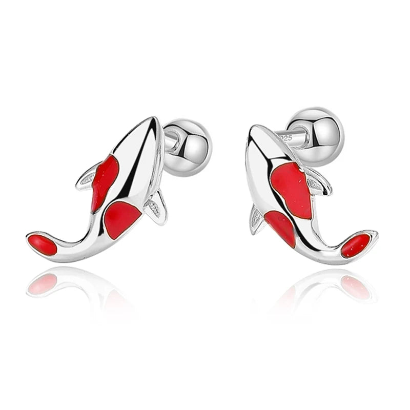 TrustDavis 925 Sterling Silver Rose Carp Screw Stud Earrings For Daughter Girls