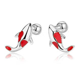 TrustDavis 925 Sterling Silver Rose Carp Screw Stud Earrings For Daughter Girls