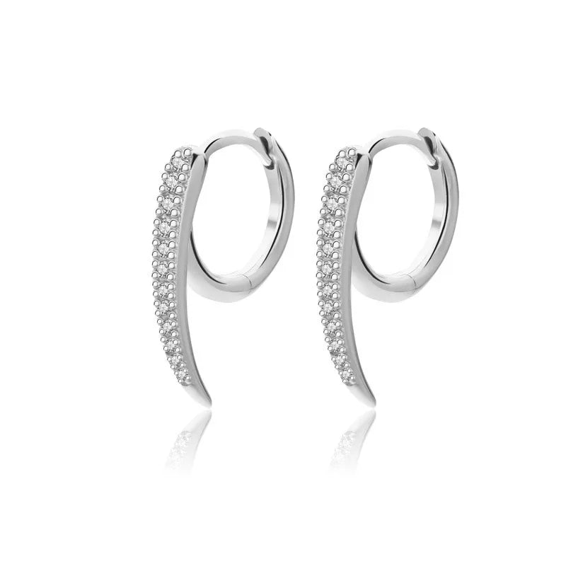 Davis 925 Silver CZ Hoop Earring For Women Fine S925 Jewelry
