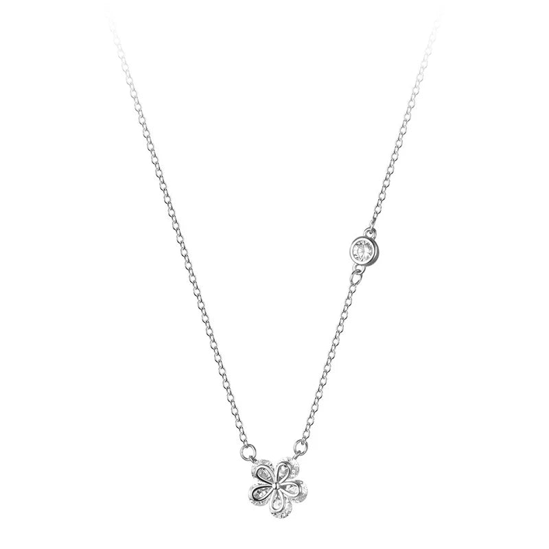 TrustDavis 925 Sterling Silver Flower CZ Necklace Wedding Jewelry