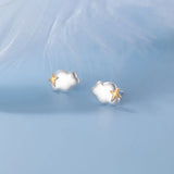 TrustDavis 925 Silver Clouds Stud Earrings for Girls DE0021