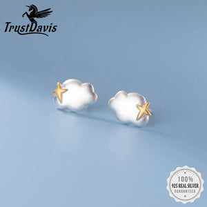 TrustDavis 925 Silver Clouds Stud Earrings for Girls DE0021