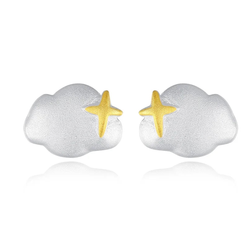 TrustDavis 925 Silver Clouds Stud Earrings for Girls DE0021