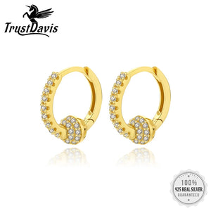 Davis 925 Sterling Silver CZ Hoop Earring For Women Fine S925 Jewelry