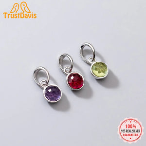 TrustDavis 925 Sterling Silver Round CZ Pendant DIY Necklace Bracelet Jewelry