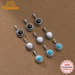 TrustDavis 925 Sterling Silver Round Stone Pendant DIY Necklace HY878