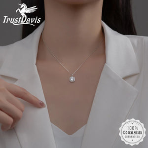TrustDavis 925 Silver CZ Clavicle Necklace Wedding Jewelry