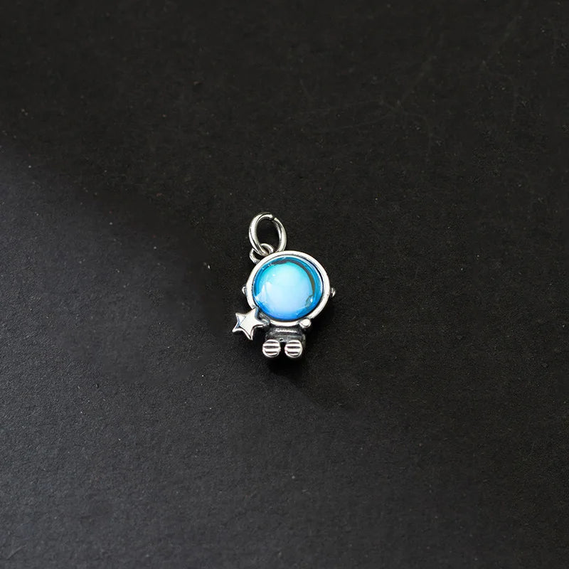 925 Sterling Silver Astronaut Moonstone Pendant Necklace DIY Jewelry