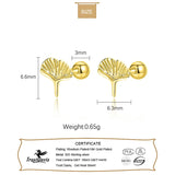 TrustDavis 925 Silver Ginkgo Leaf Stud Earrings For Girls