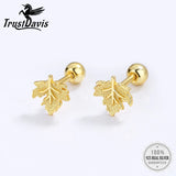 TrustDavis 925 Silver Ginkgo Leaf Stud Earrings For Girls