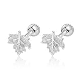 TrustDavis 925 Silver Ginkgo Leaf Stud Earrings For Girls
