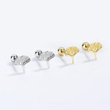 TrustDavis 925 Silver Ginkgo Leaf Stud Earrings For Girls