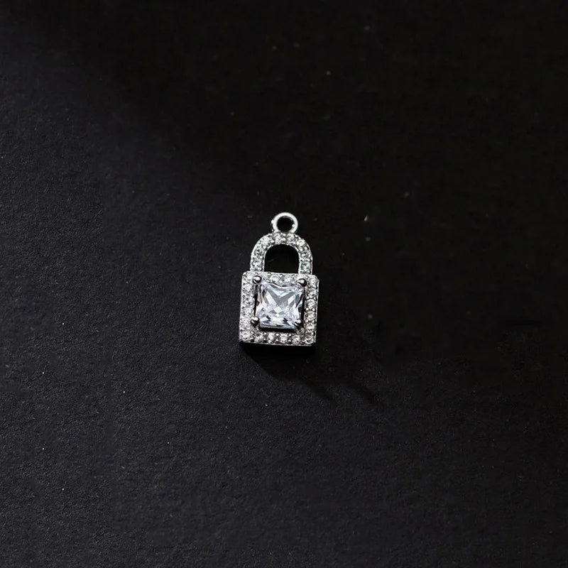 TrustDavis 925 Silver Sweet Lock CZ Pendant DIY Necklace Accessory