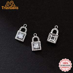 TrustDavis 925 Silver Sweet Lock CZ Pendant DIY Necklace Accessory