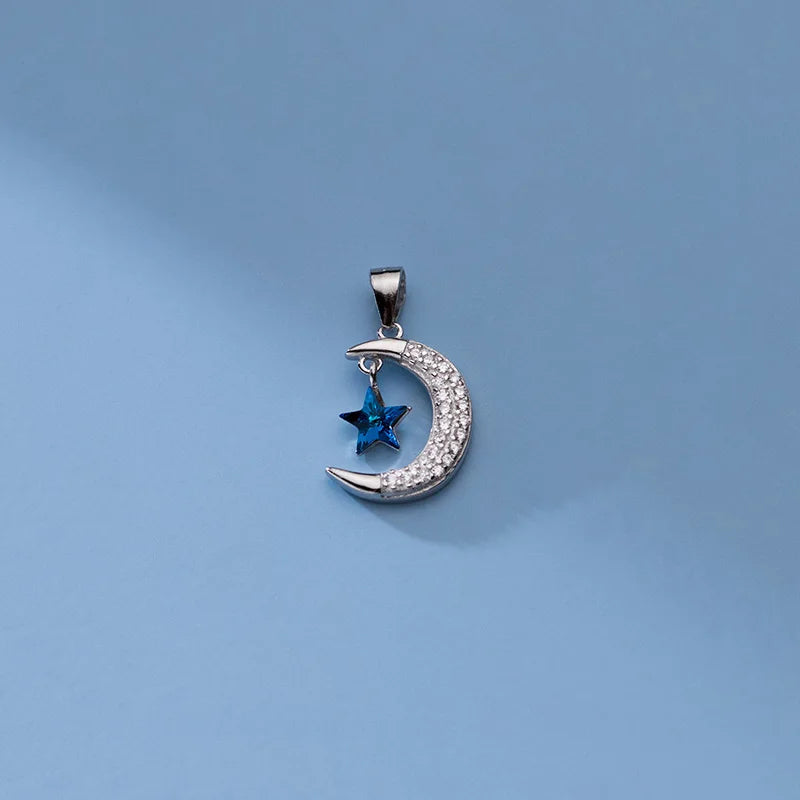 TrustDavis Moon CZ Pendant 925 Sterling Silver Necklace DIY Jewelry HY870