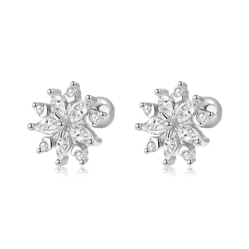 925 Silver Snowflake CZ Stud Earrings For Daughter Girls Christmas Gift