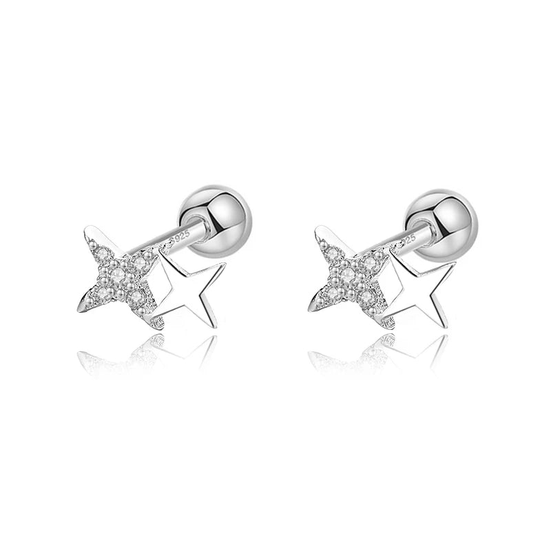 925 Silver Star CZ Stud Earrings Daughter Gift Fine Jewelry