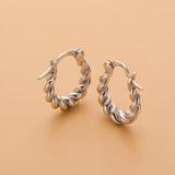 Davis 925 Sterling Silver Geometric Twist U Shape Hoop Earring for Women