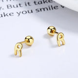 925 Sterling Silver Letter Screw Beads Stud Earring Minimalist Jewelry
