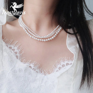 TrustDavis 925 Sterling Silver Shell Pearl Necklace For Women