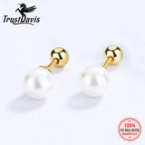 TrustDavis 925 Sterling Silver Synthesis Pearl Screw Stud Earring