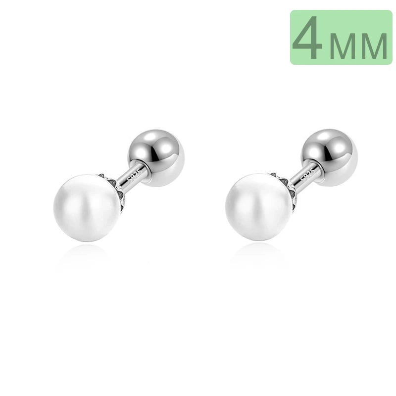 TrustDavis 925 Sterling Silver Synthesis Pearl Screw Stud Earring