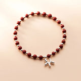 Real 925 Sterling Silver Cinnabar Stone Beads Elastic Balloon Dog Bracelet