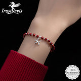 Real 925 Sterling Silver Cinnabar Stone Beads Elastic Balloon Dog Bracelet