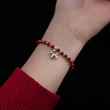 Real 925 Sterling Silver Cinnabar Stone Beads Elastic Balloon Dog Bracelet