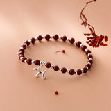 Real 925 Sterling Silver Cinnabar Stone Beads Elastic Balloon Dog Bracelet