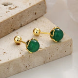 Davis 925 Silver Agate Round Bead Stud Earrings DS4103