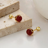 Davis 925 Silver Agate Round Bead Stud Earrings DS4103