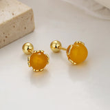 Davis 925 Silver Agate Round Bead Stud Earrings DS4103