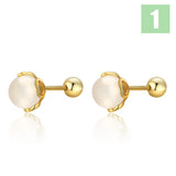 Davis 925 Silver Agate Round Bead Stud Earrings DS4103